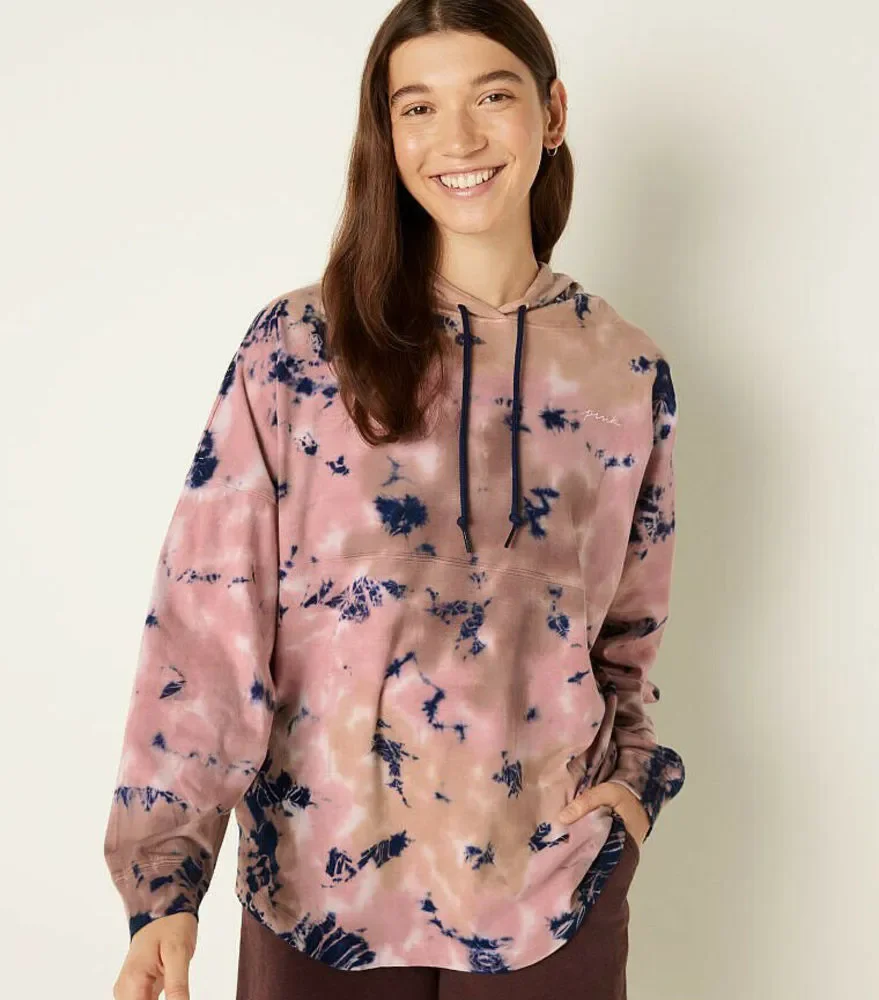 VS VICTORIAS SECRET PINK VARSITY PULLOVER HOODIE TEE SWEATER TOP TIE DYE XL